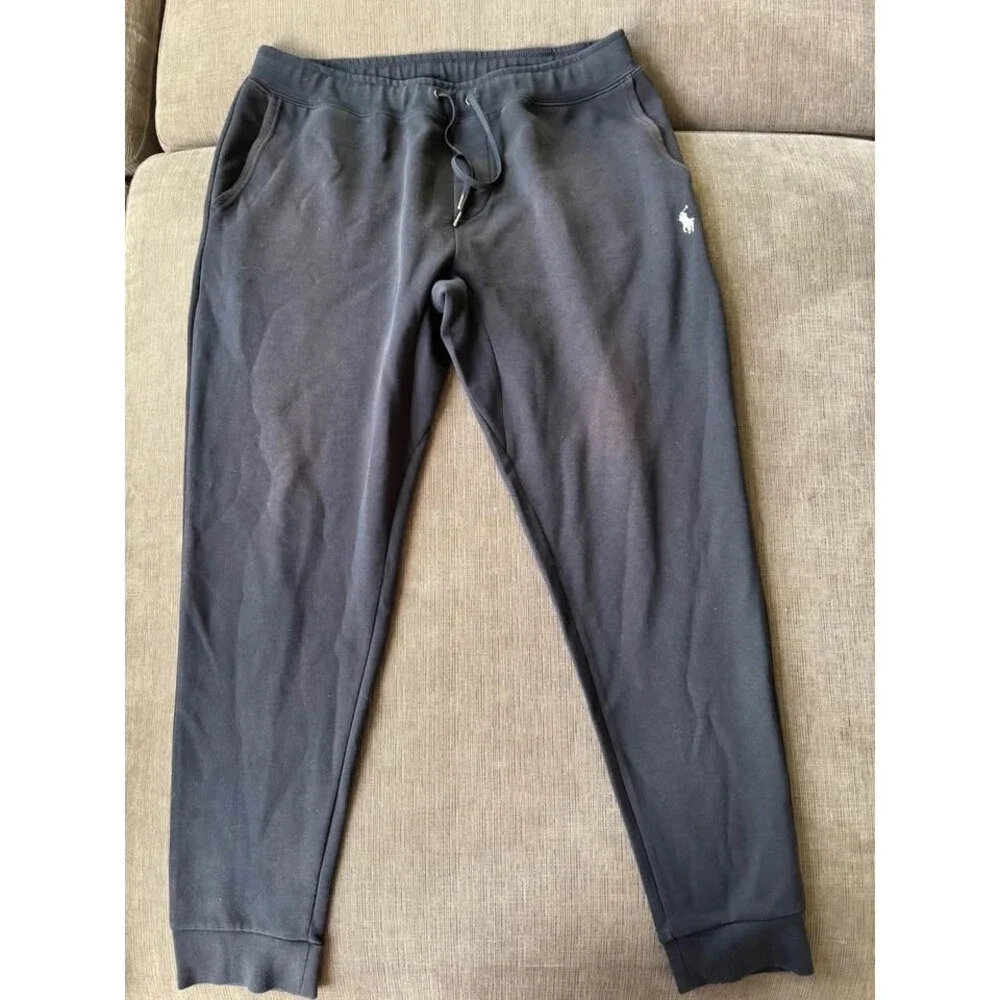 Polo Ralph Lauren Men's Double Knit Tech Jogger Sweatpants Black White Pony Flaw